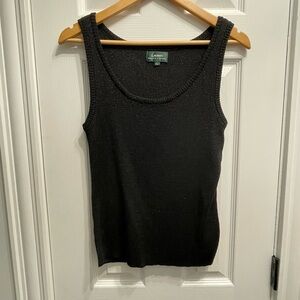 Lauren Ralph Lauren Shimmer Tank Ribbed Sweater Black Metallic Fiber Large